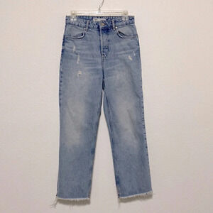 Zara Acid Wash Distressed Flare Leg Jeans